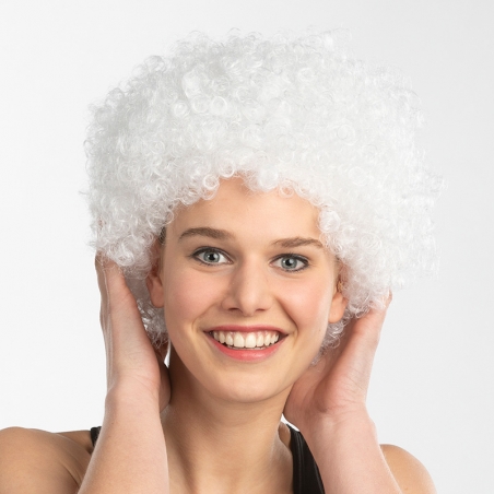 Perruque blanche coupe afro idéale pour vos soirées disco