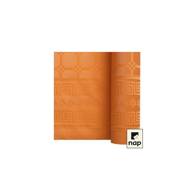 Rouleau de nappe orange en papier damassée idéale pour créer une déco de table automnal ou pour fêter Halloween