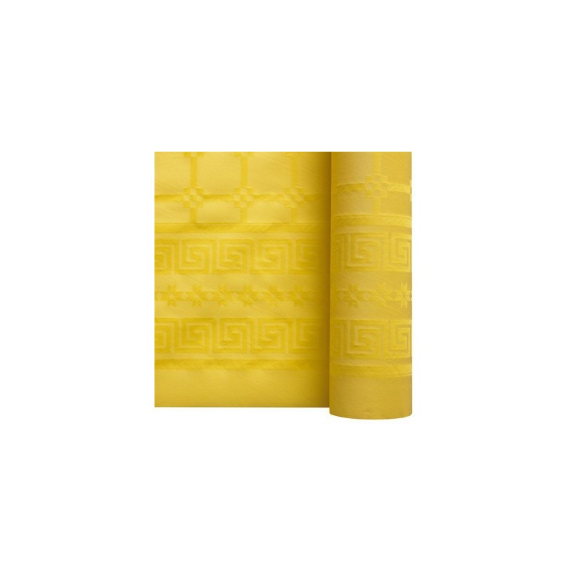 Rouleau de nappe jaune en papier damassée idéale pour créer une décoration de table lumineuse et festive