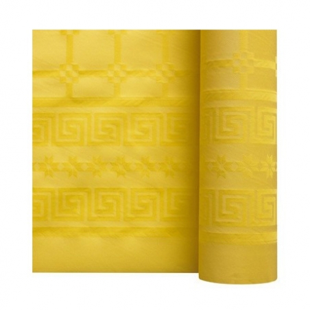 Rouleau de nappe jaune en papier damassée idéale pour créer une décoration de table lumineuse et festive