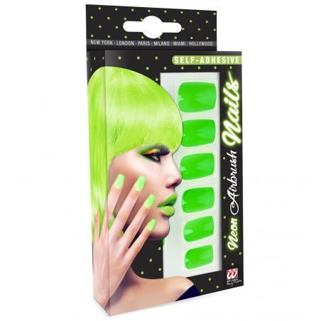 Faux ongles couleur vert fluo, flashy jusqu'au bout des doigts