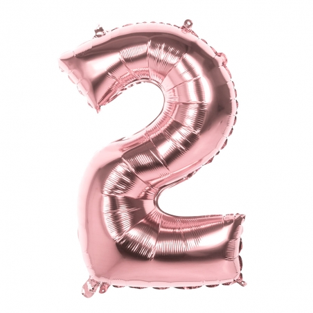 Ballon âge chiffre 2 couleur rose gold gonflage à l'air ou à l'hélium