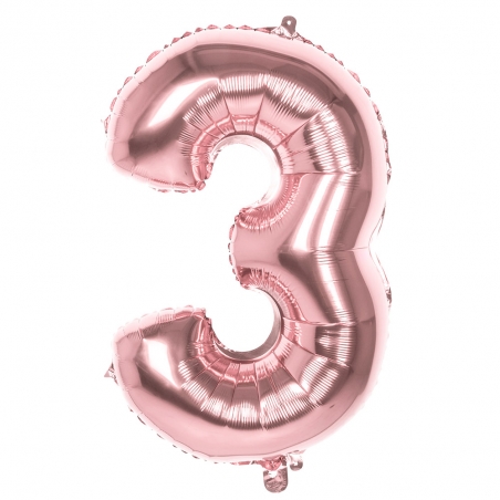Ballon âge chiffre 3 couleur rose gold gonflage à l'air ou à l'hélium