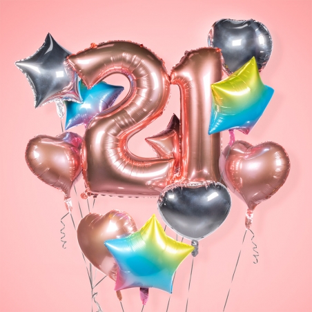 Ballon anniversaire rose gold, chiffre gonflable à l'air ou à l'helium