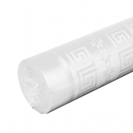 Nappe blanche en papier damassé idéale pour dresser vos tables de restaurant ou de réception