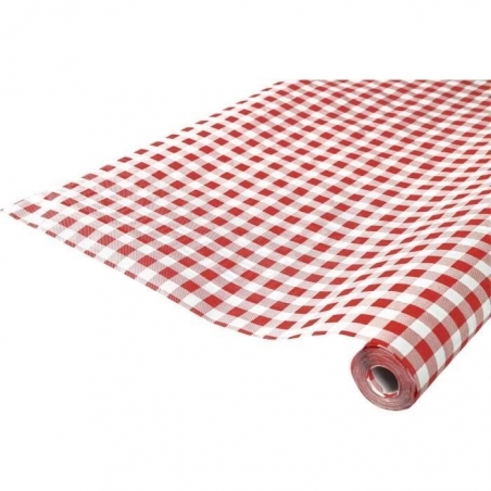 Nappe vichy rouge et blanc en papier idéale pour réaliser une déco de table rétro, champêtres ou pour fêter un Noël rustique