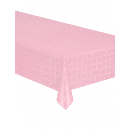 Nappe rose en papier damassé idéale pour réaliser une décoration de table pour fêter un anniversaire ou une baby shower