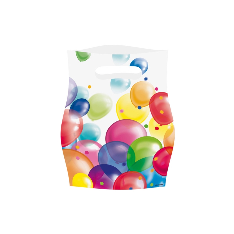 8 Sachets anniversaire décorés de ballons multicolores