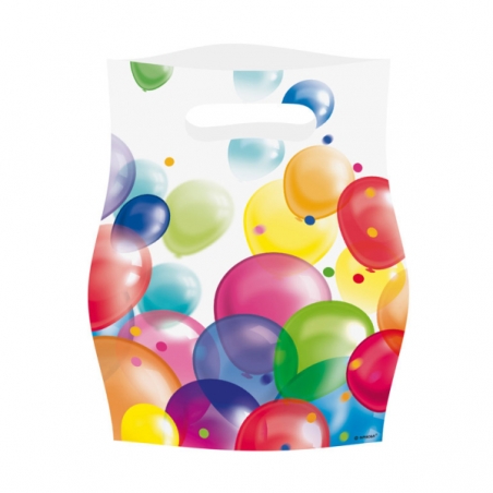 8 Sachets anniversaire décorés de ballons multicolores