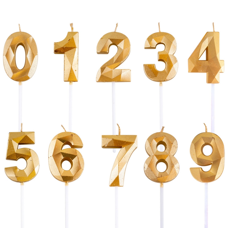 Bougie âge couleur or pour gâteau d'anniversaire, chiffres de 0 à 9