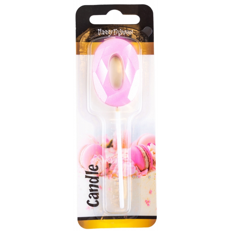 Gâteau d'anniversaire - Bougie couleur rose chiffre 0 présentée dans son packaging