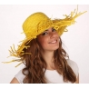 Chapeau jaune en feuille de palmier - deguisement fermière, hawaienne