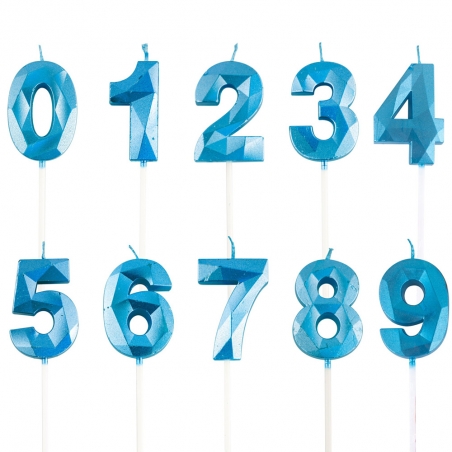 Bougie chiffres anniversaire bleu pour composer son âge et le placer sur le gâteau d'anniversaire  (chiffres de 0 à 9)