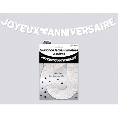 Guirlande Joyeux Anniversaire blanc pailletté