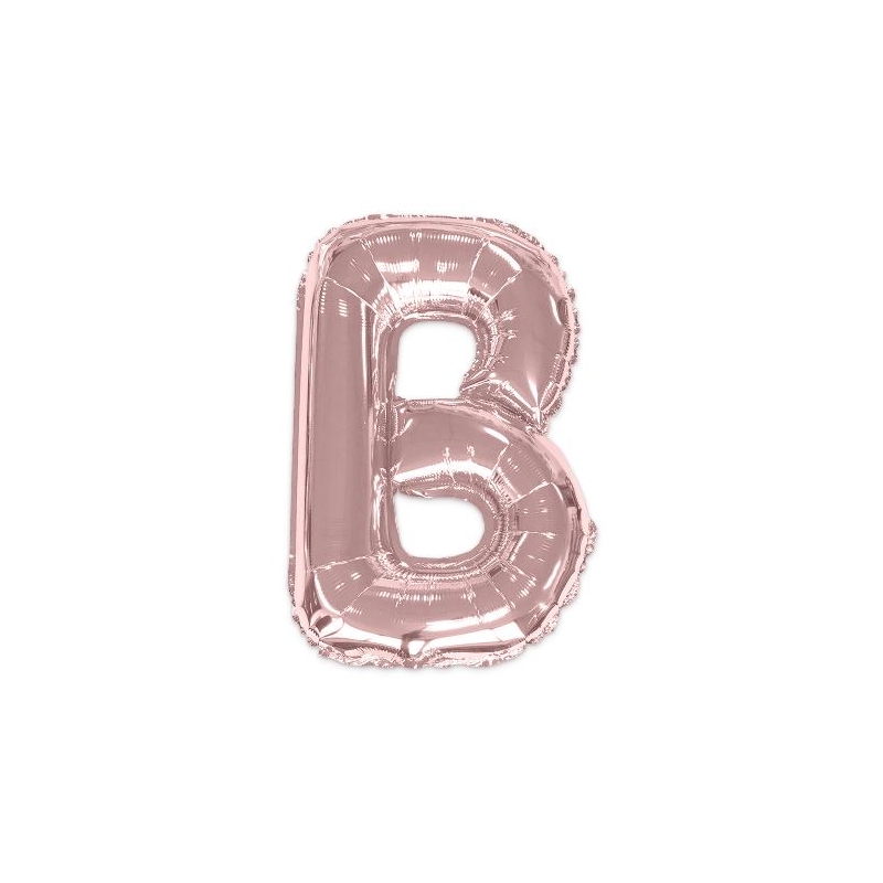 Ballon B rose gold de 35 cm livré avec une paille pour un gonflage à l'air