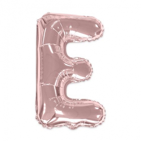 Ballon lettre E rose gold de 35 cm livré avec une paille pour un gonflage à l'air