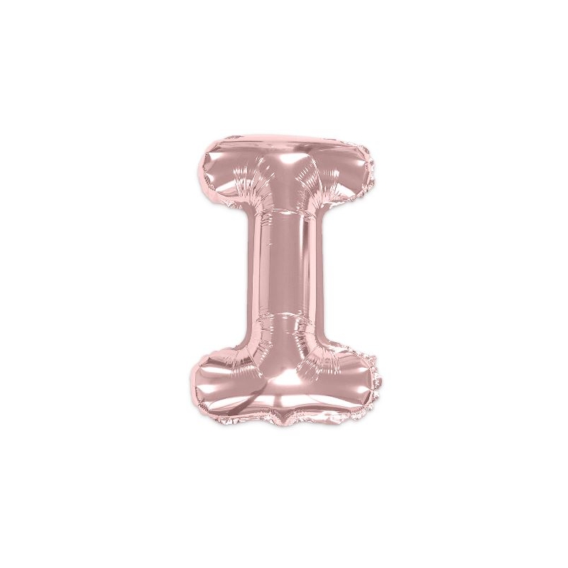 Ballon lettre I rose gold de 35 cm livré avec une paille pour un gonflage à l'air