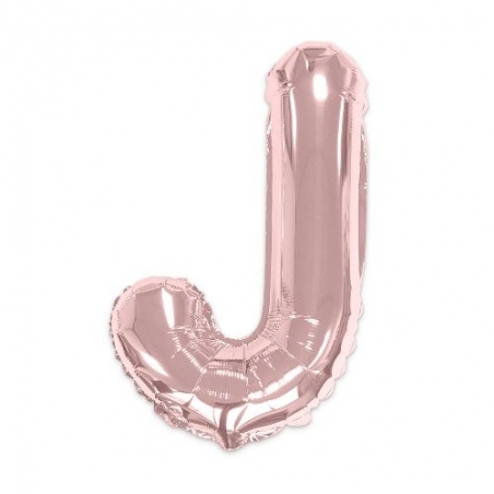 Ballon lettre J rose gold de 35 cm livré avec une paille pour un gonflage à l'air