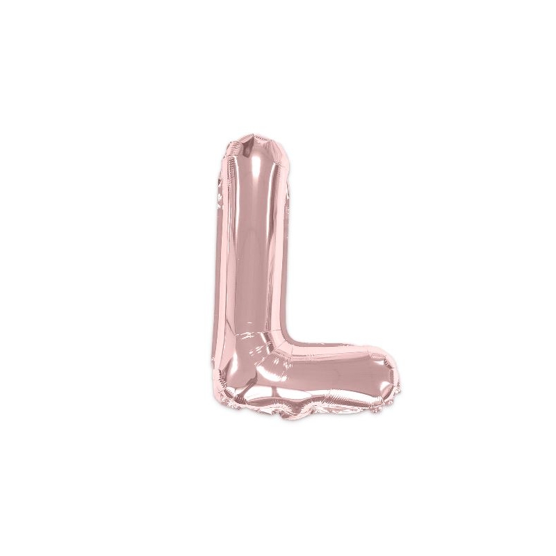 Ballon lettre L rose gold de 35 cm livré avec une paille pour un gonflage à l'air