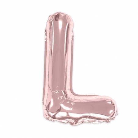 Ballon lettre L rose gold de 35 cm livré avec une paille pour un gonflage à l'air