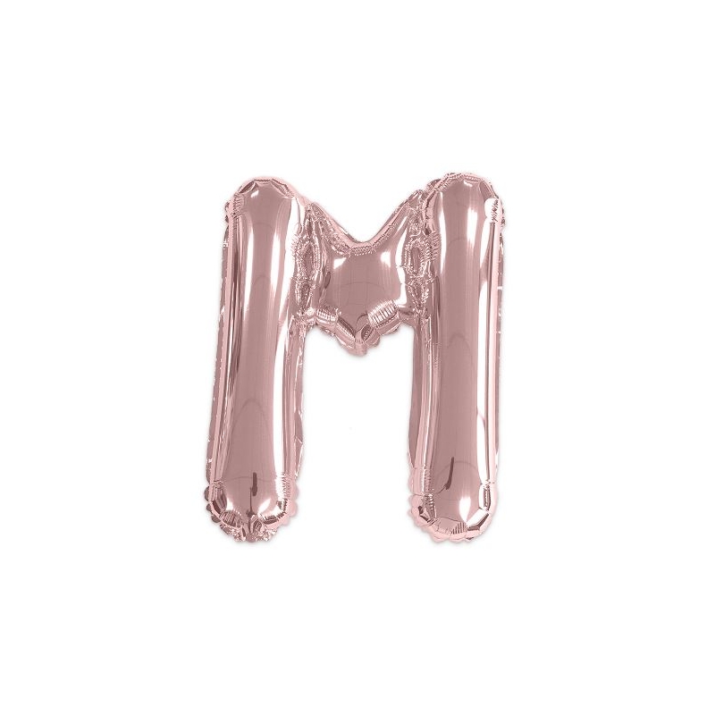 Ballon lettre M rose gold de 35 cm livré avec une paille pour un gonflage à l'air
