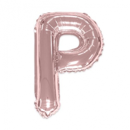 Ballon lettre P rose gold de 35 cm livré avec une paille pour un gonflage à l'air
