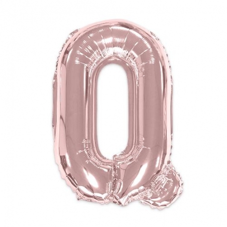 Ballon lettre Q rose gold de 35 cm livré avec une paille pour un gonflage à l'air