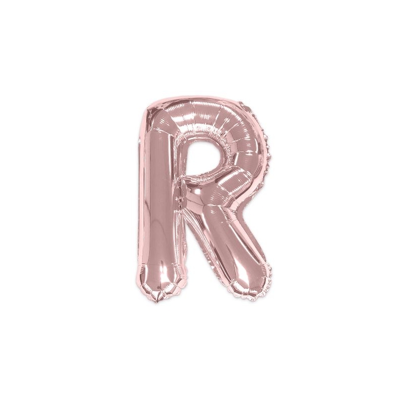 Ballon lettre R rose gold de 35 cm livré avec une paille pour un gonflage à l'air
