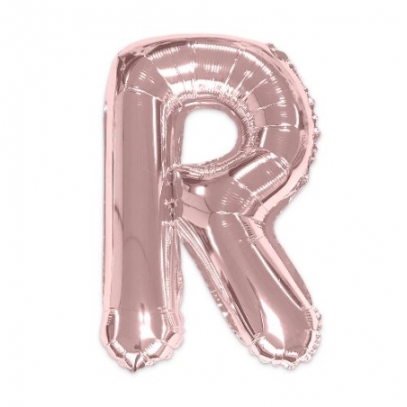 Ballon lettre R rose gold de 35 cm livré avec une paille pour un gonflage à l'air