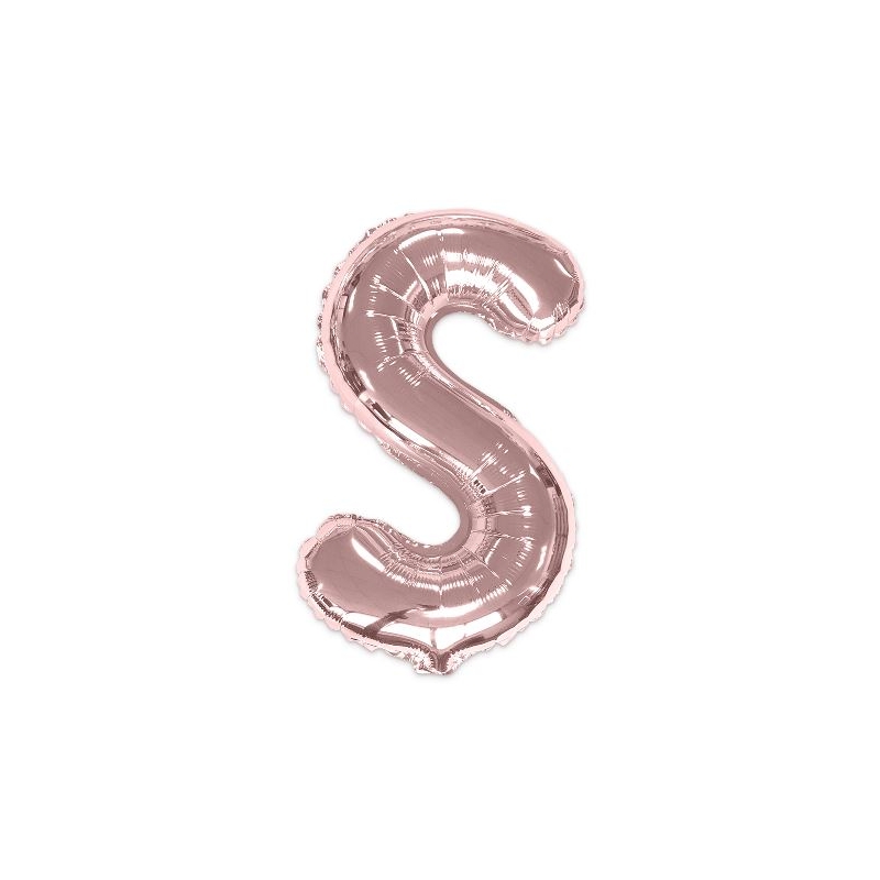 Ballon lettre S rose gold de 35 cm livré avec une paille pour un gonflage à l'air