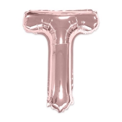 Ballon lettre T rose gold de 35 cm livré avec une paille pour un gonflage à l'air