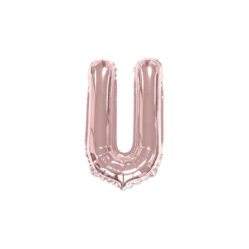 Ballon lettre U rose gold de 35 cm livré avec une paille pour un gonflage à l'air