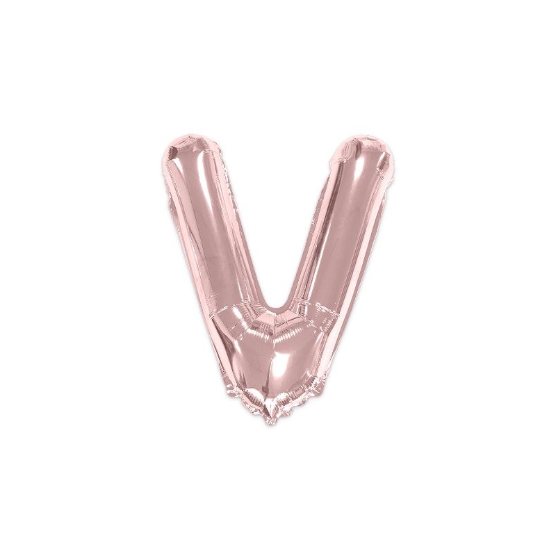 Ballon lettre V rose gold de 35 cm livré avec une paille pour un gonflage à l'air