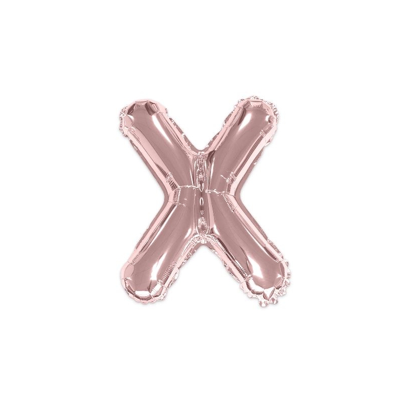 Ballon lettre X rose gold de 35 cm livré avec une paille pour un gonflage à l'air