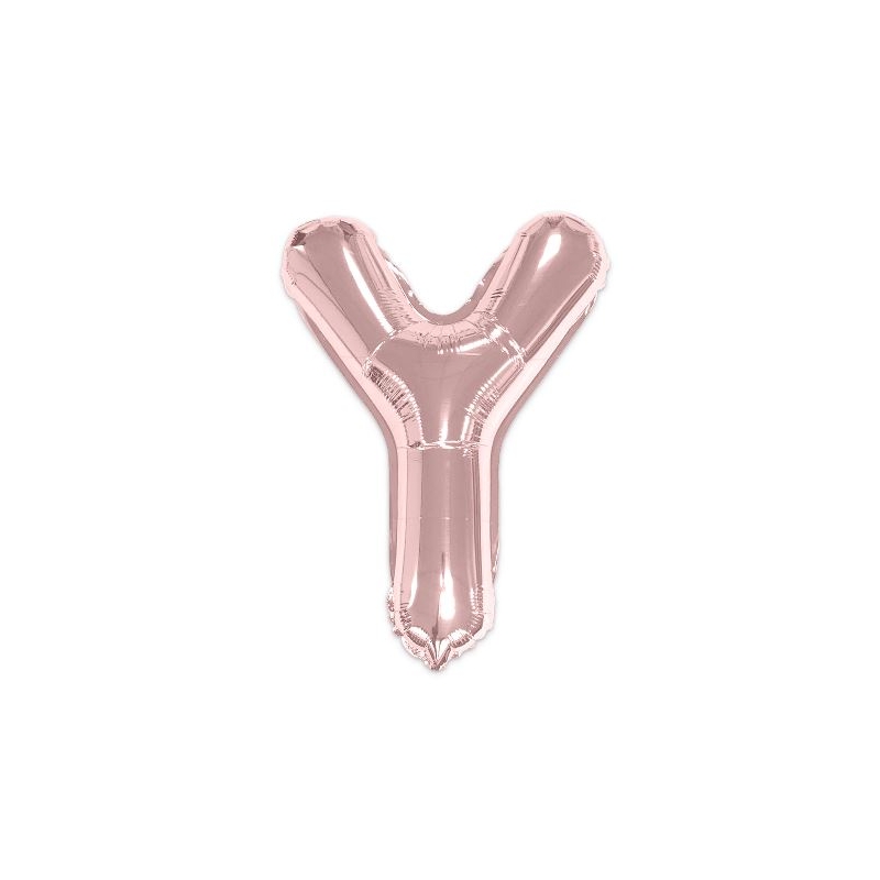 Ballon lettre Y rose gold de 35 cm livré avec une paille pour un gonflage à l'air