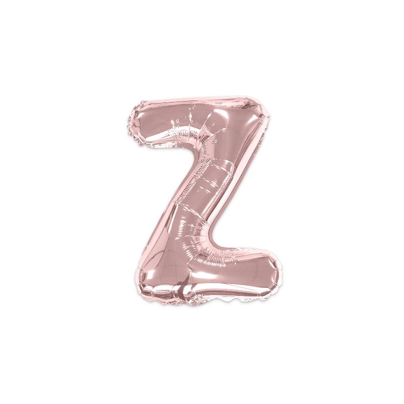 Ballon lettre Z rose gold de 35 cm livré avec une paille pour un gonflage à l'air