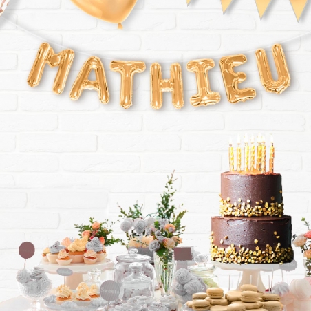 Idée de décoration prénom Mathieu pour fêter son anniversaire avec les ballons lettre 35 cm