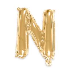 Ballon lettre N couleur or - 35 cm livré avec une paille pour un gonflage à l'air