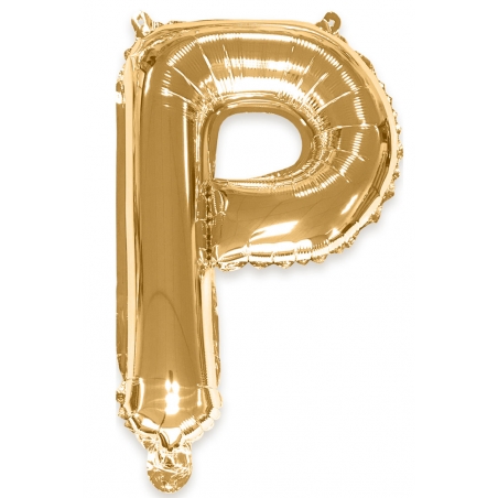 Ballon lettre P couleur or - 35 cm livré avec une paille pour un gonflage à l'air
