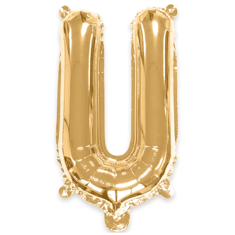 Ballon lettre U couleur or - 35 cm livré avec une paille pour un gonflage à l'air