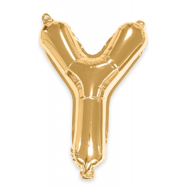 Ballon lettre Y couleur or - 35 cm livré avec une paille pour un gonflage à l'air