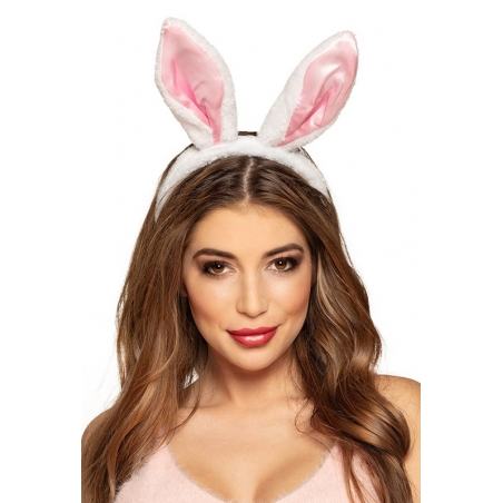 Serre tête oreilles de lapin blanc et rose pour femme