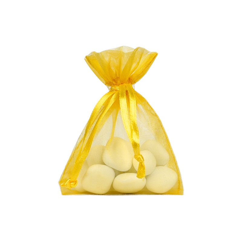 Contenants à dragées, sachet en tissu organdi de couleur jaune - Déco de Table