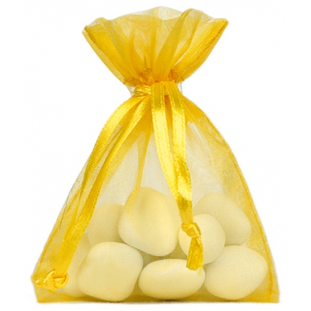 Contenants à dragées, sachet en tissu organdi de couleur jaune - Déco de Table