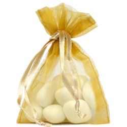 Contenants à dragées couleur doré, sachet en tissu organdi - Déco de Table