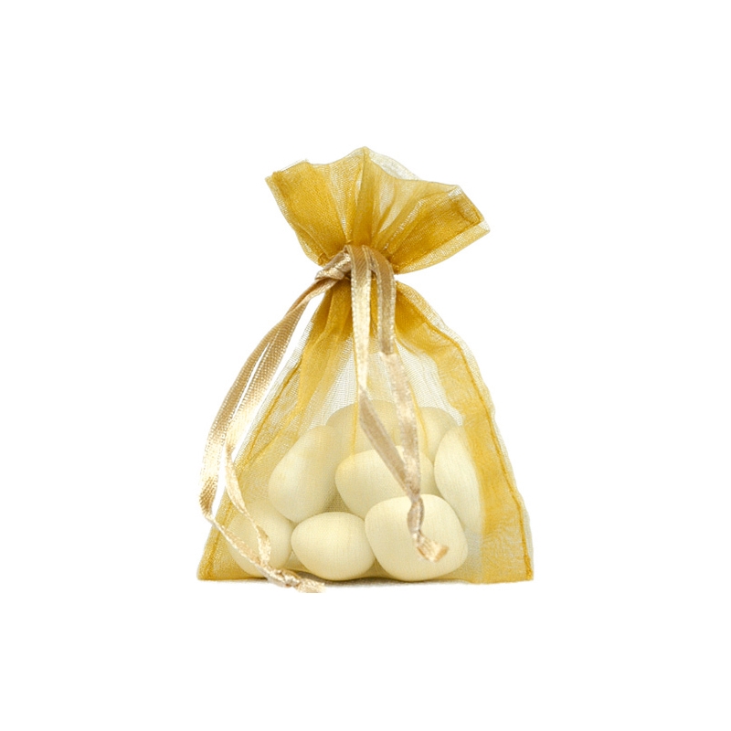 Contenants à dragées couleur doré, sachet en tissu organdi - Déco de Table