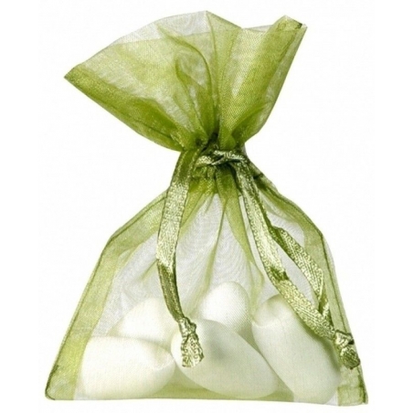 Contenants à dragées couleur vert olive, lot de 10 sachets en tissu organdi - Déco de Table