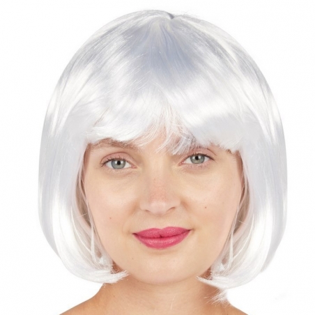 perruque blanche coupe carré avec frange idéale pour se déguiser pour Halloween, Noël et Carnaval perruque blanche coupe carré avec frange idéale pour se déguiser pour Halloween, Noël et Carnaval