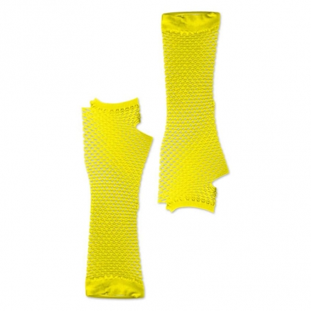 Mitaines jaunes fluo en résille accessoire tenue années 80