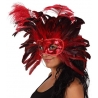 Masque rouge et noir à plumes pour femme - masques carnaval